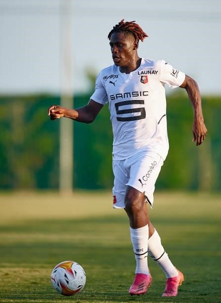 Loum Tchaouna of Stade Rennais in action during a Pre-Season friendly match between Getafe and Stade Rennais at Pinatar Arena on July 21, 2021 in...