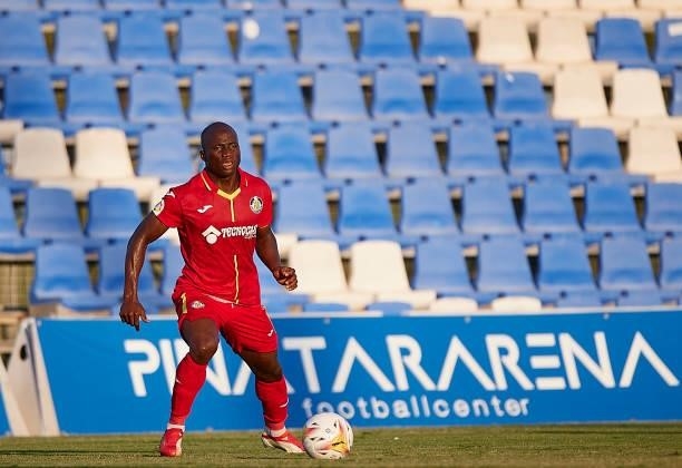 Emmanuel Koffi of Getafe in action during a Pre-Season friendly match between Getafe and Stade Rennais at Pinatar Arena on July 21, 2021 in Murcia,...