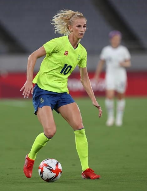 Sofia Jokobsson of Sweden is seen in the Women's First Round Group G match between Sweden and United States during the Tokyo 2020 Olympic Games at...