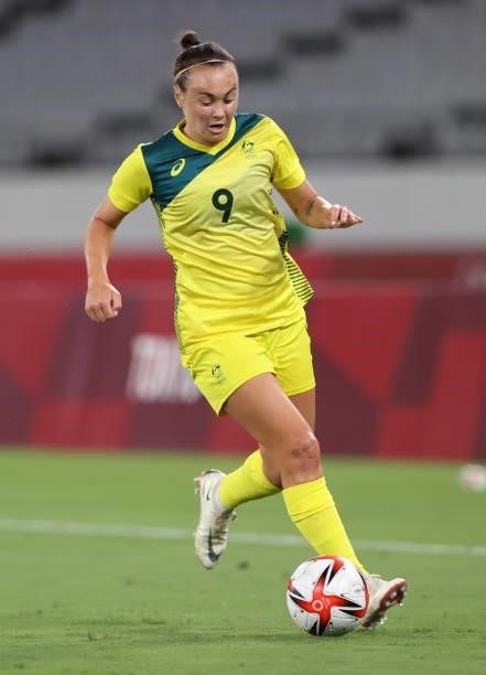 Caitlin Foord of Australia controls the ball in the Women's First Round Group G match between New Zealand and Australia during the Tokyo 2020 Olympic...