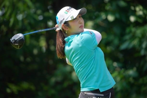 Seonwoo Bae of South Korea hits her tee shot on the 16th hole during the first round of Daito Kentaku eHeyanet Ladies at Takino Country Club on July...
