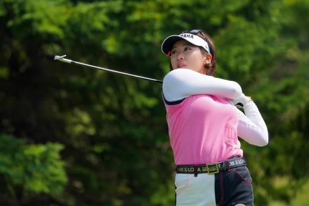 Kana Nagai of Japan hits her tee shot on the 6th hole during the first round of Daito Kentaku eHeyanet Ladies at Takino Country Club on July 22, 2021...