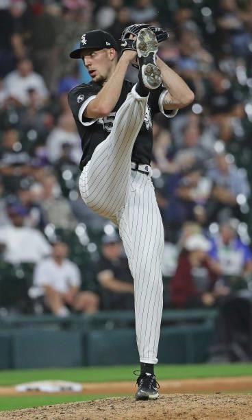 Garrett Crochet of the Chicago White Sox pitches the 9th inning against the Minnesota Twins at Guaranteed Rate Field on July 21, 2021 in Chicago,...