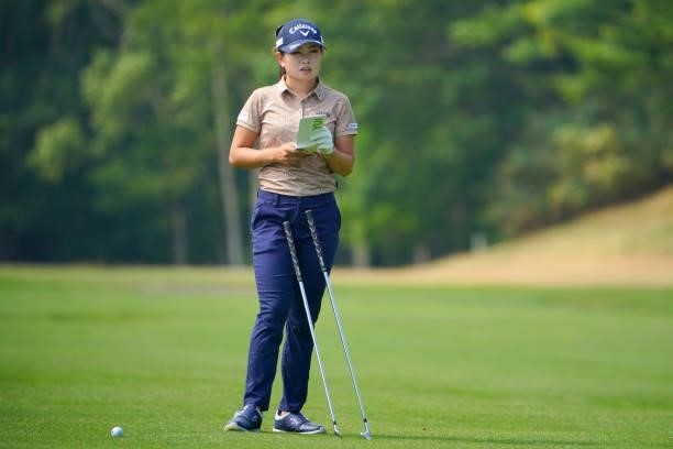 Yui Kawamoto of Japan is seen before her second shot on the 7th hole during the first round of Daito Kentaku eHeyanet Ladies at Takino Country Club...