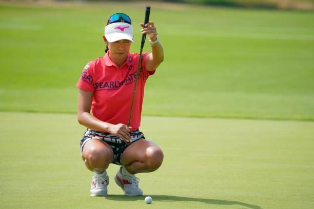 Erika Hara of Japan lines up a putt on the 7th green during the first round of Daito Kentaku eHeyanet Ladies at Takino Country Club on July 22, 2021...