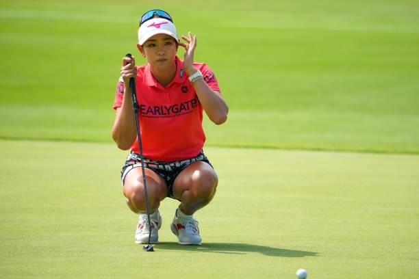 Erika Hara of Japan lines up a putt on the 7th green during the first round of Daito Kentaku eHeyanet Ladies at Takino Country Club on July 22, 2021...