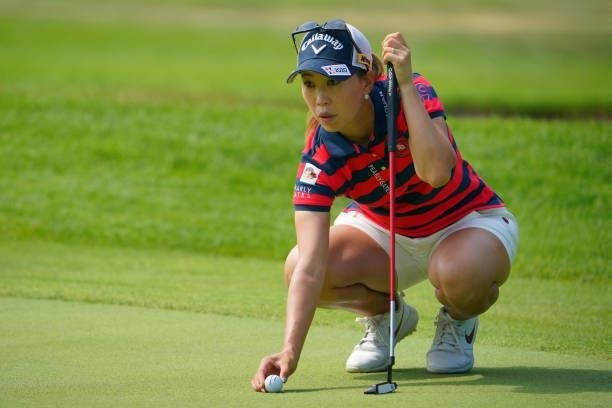Momoko Ueda of Japan lines up a putt on the 7th green during the first round of Daito Kentaku eHeyanet Ladies at Takino Country Club on July 22, 2021...