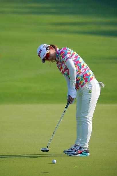 Miyu Yamato of Japan attempts a putt on the 18th green during the first round of Daito Kentaku eHeyanet Ladies at Takino Country Club on July 22,...