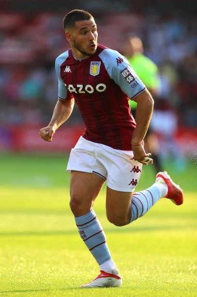 Emiliao Buendia of Aston Villa during the Pre Season Friendly between Walsall and Aston Villa at Banks's Stadium on July 21, 2021 in Walsall, England.