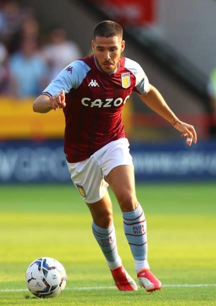 Emiliao Buendia of Aston Villa during the Pre Season Friendly between Walsall and Aston Villa at Banks's Stadium on July 21, 2021 in Walsall, England.