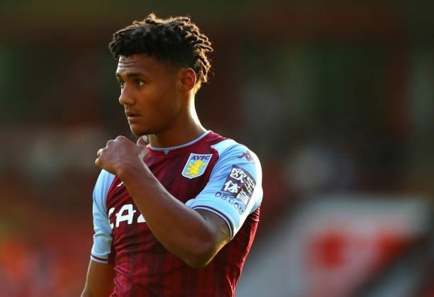 Ollie Watkins of Aston Villa gestures during the Pre Season Friendly between Walsall and Aston Villa at Banks's Stadium on July 21, 2021 in Walsall,...