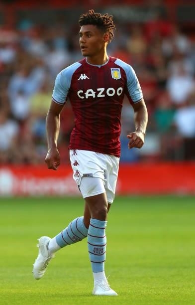 Ollie Watkins of Aston Villa gestures during the Pre Season Friendly between Walsall and Aston Villa at Banks's Stadium on July 21, 2021 in Walsall,...