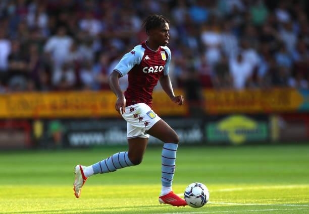 Carney Chunkwuemeka of Aston Villa during the Pre Season Friendly between Walsall and Aston Villa at Banks's Stadium on July 21, 2021 in Walsall,...