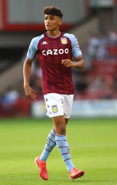 Ben Chrisene of Aston Villa during the Pre Season Friendly between Walsall and Aston Villa at Banks's Stadium on July 21, 2021 in Walsall, England.