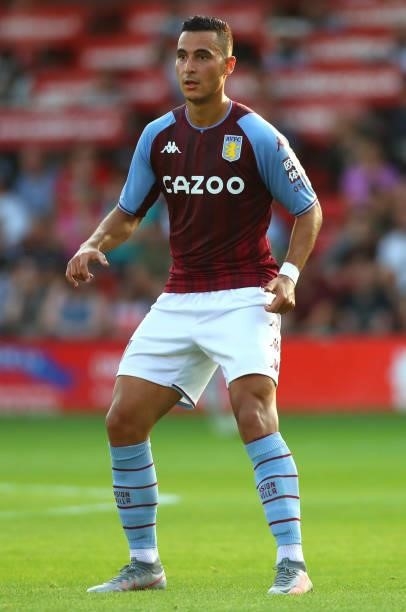Anwar El Ghazi of Aston Villa during the Pre Season Friendly between Walsall and Aston Villa at Banks's Stadium on July 21, 2021 in Walsall, England.