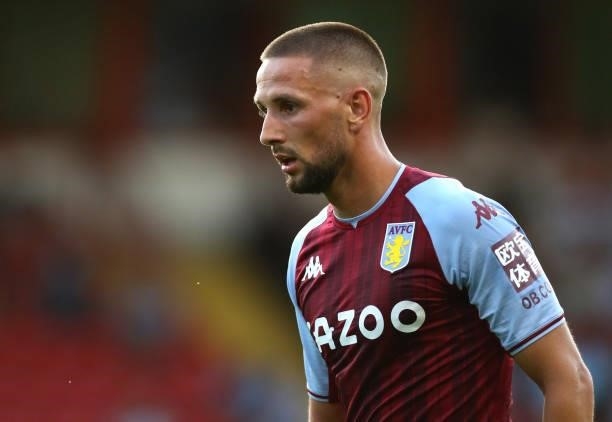 Conor Hourihane of Aston Villa during the Pre Season Friendly between Walsall and Aston Villa at Banks's Stadium on July 21, 2021 in Walsall, England.