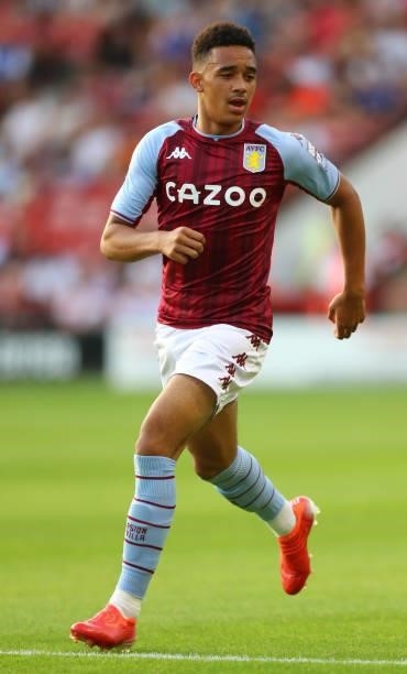 Jacob Ramsey of Aston Villa during the Pre Season Friendly between Walsall and Aston Villa at Banks's Stadium on July 21, 2021 in Walsall, England.