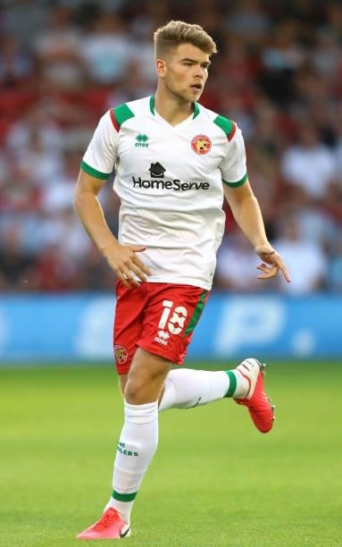 Tom Leak of Walsall during the Pre Season Friendly between Walsall and Aston Villa at Banks's Stadium on July 21, 2021 in Walsall, England.