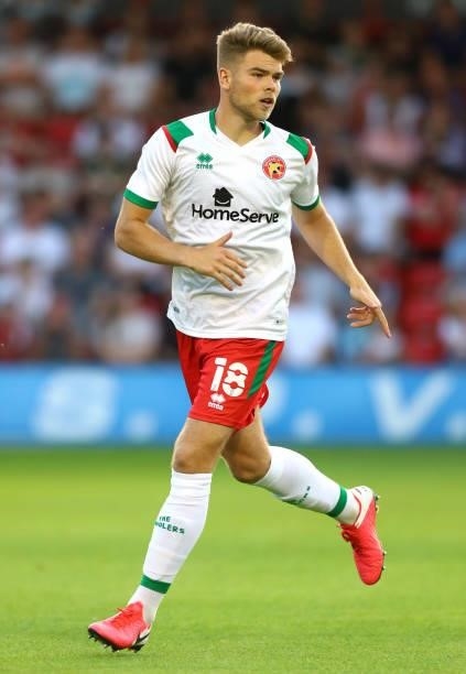 Tom Leak of Walsall during the Pre Season Friendly between Walsall and Aston Villa at Banks's Stadium on July 21, 2021 in Walsall, England.