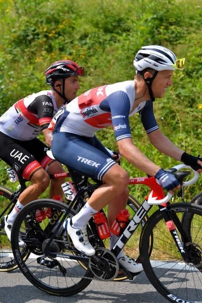 Valerio Conti of Italy and UAE Team Emirates & Jacob Egholm of Denmark and Team Trek - Segafredo during the 42nd Tour de Wallonie 2021, Stage 3 a...