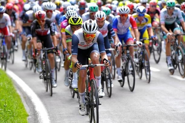 Jacob Egholm of Denmark and Team Trek - Segafredo leads The Peloton during the 42nd Tour de Wallonie 2021, Stage 3 a 179,9km stage from Plombières to...