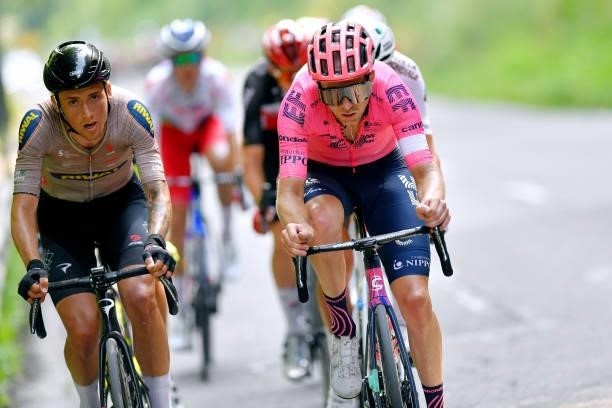 Lucas Eriksson of Sweden and Riwal Cycling Team & Logan Owen of United States and Team EF Education - Nippo in breakaway during the 42nd Tour de...