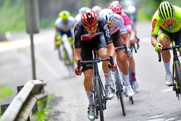 Tim Wellens of Belgium and Team Lotto Soudal & Rémy Mertz of Belgium and Team Bingoal WB in breakaway during the 42nd Tour de Wallonie 2021, Stage 3...