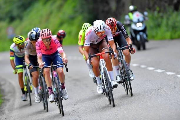 Logan Owen of United States and Team EF Education - Nippo, Lilian Calmejane of France and AG2R Citröen Team & Tim Wellens of Belgium and Team Lotto...