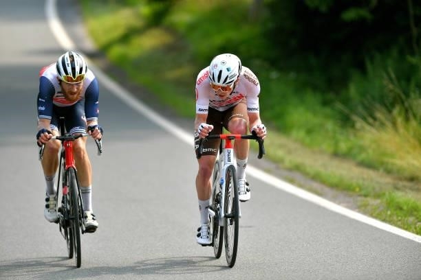 Quinn Simmons of United States and Team Trek - Segafredo & Stan Dewulf of Belgium and AG2R Citröen Team in breakaway during the 42nd Tour de Wallonie...