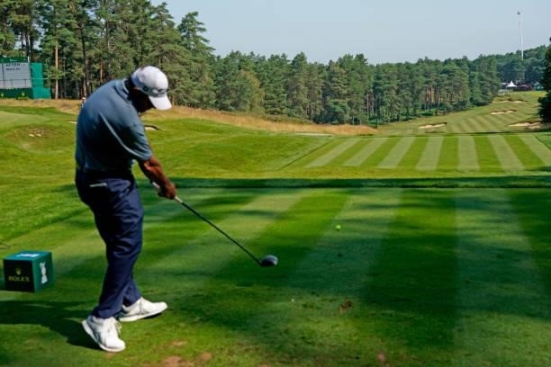 Ricardo Gonzalez of Argentina plays from the 10th tee during the first round of the Senior Open presented by Rolex at Sunningdale Golf Club on July...
