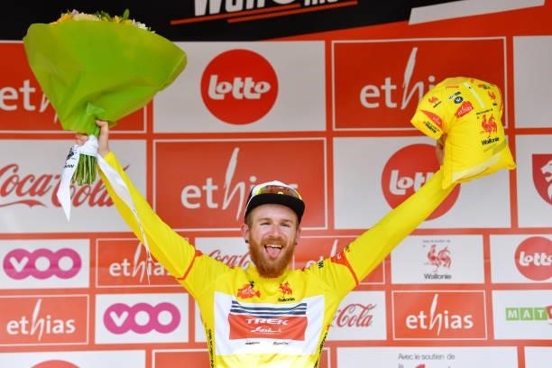 Quinn Simmons of United States and Team Trek - Segafredo Yellow Points Jersey celebrates at podium during the 42nd Tour de Wallonie 2021, Stage 3 a...