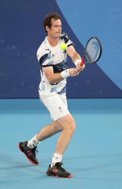 Andy Murray of Team Great Britain during a practice ahead of the Tokyo 2020 Olympic Games at Ariake Tennis Park on July 22, 2021 in Tokyo, Japan.