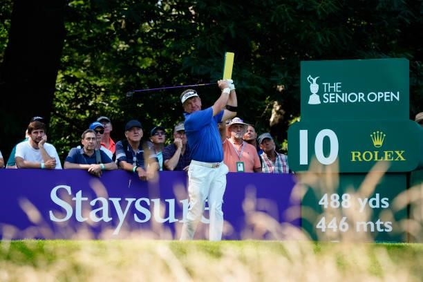 Paul Broadhurst of England in action during the first round of the Senior Open presented by Rolex at Sunningdale Golf Club on July 22, 2021 in...
