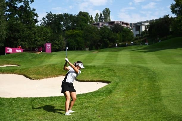 Jeongeun Lee of South Korea plays her second shot on hole 17 during day one of the The Amundi Evian Championship at Evian Resort Golf Club on July...