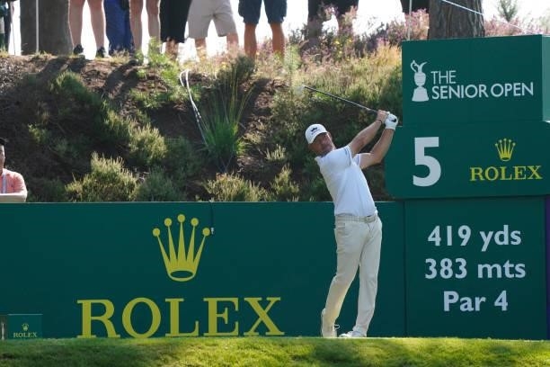 Alex Cjeka of Germany in action during the first round of the Senior Open presented by Rolex at Sunningdale Golf Club on July 22, 2021 in...