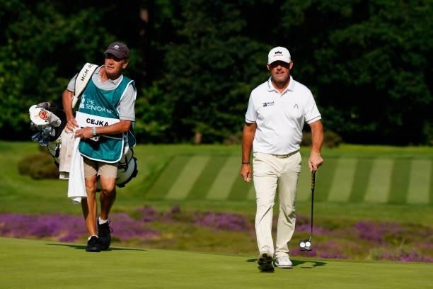 Alex Cjeka of Germany in action during the first round of the Senior Open presented by Rolex at Sunningdale Golf Club on July 22, 2021 in...