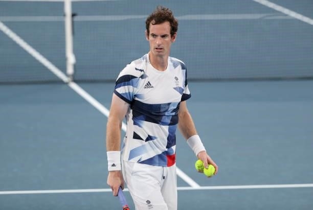 Andy Murray of Great Britain during practice ahead of the Tokyo 2020 Olympic Games at Ariake Tennis Park on July 22, 2021 in Tokyo, Japan.