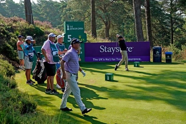 Rich Beem of United States in action during the first round of the Senior Open presented by Rolex at Sunningdale Golf Club on July 22, 2021 in...