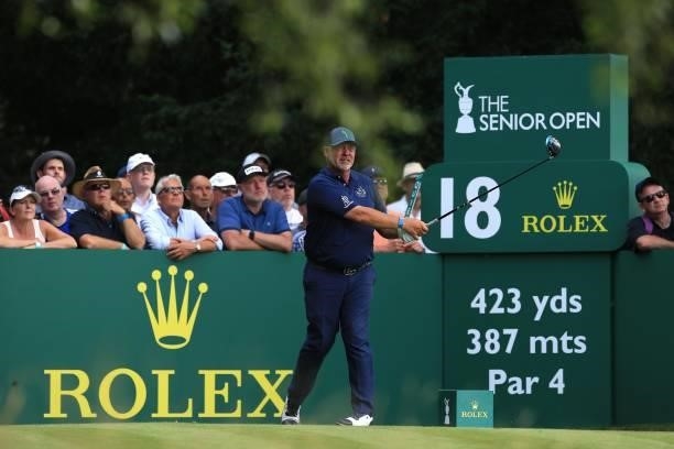 Darren Clarke of Northern Ireland during the first day of The Senior Open Presented by Rolex at Sunningdale Golf Club on July 22, 2021 in...