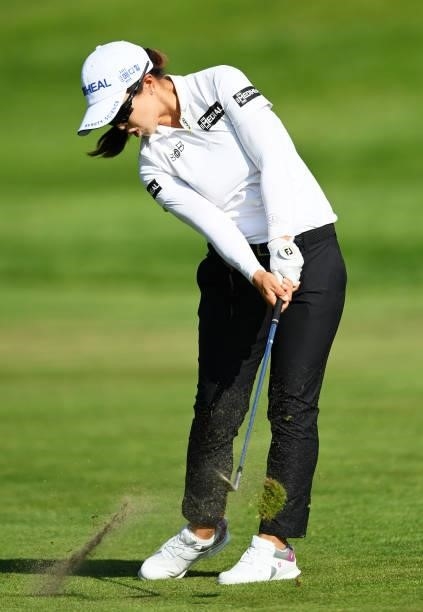 Kim Sei-young of South Korea plays her third shot on hole 18 during day one of the The Amundi Evian Championship at Evian Resort Golf Club on July...