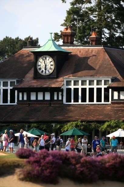 Spectators look on during the first day of The Senior Open Presented by Rolex at Sunningdale Golf Club on July 22, 2021 in Sunningdale, England.