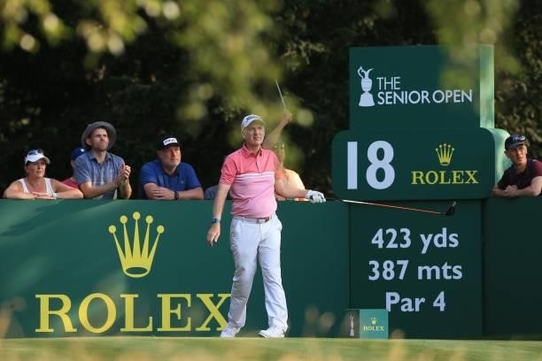 Phillip Price of Wales on during the first day of The Senior Open Presented by Rolex at Sunningdale Golf Club on July 22, 2021 in Sunningdale,...