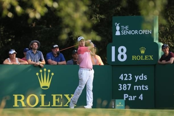 Phillip Price of Wales on during the first day of The Senior Open Presented by Rolex at Sunningdale Golf Club on July 22, 2021 in Sunningdale,...