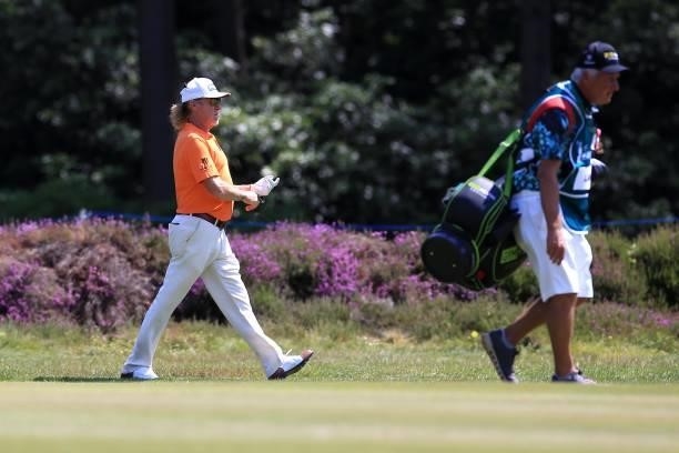 Miguel Angel Jimenez of Spain during the first day of The Senior Open Presented by Rolex at Sunningdale Golf Club on July 22, 2021 in Sunningdale,...