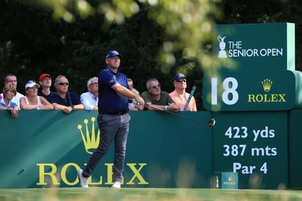 Thomas Bjorn of Denmark during the first day of The Senior Open Presented by Rolex at Sunningdale Golf Club on July 22, 2021 in Sunningdale, England.