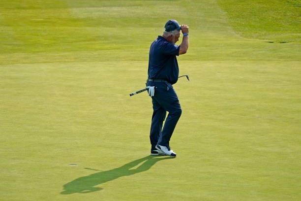 Darren Clarke of Northern Ireland in action during the first round of the Senior Open presented by Rolex at Sunningdale Golf Club on July 22, 2021 in...