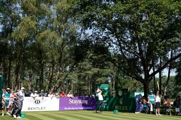 Barry Lane of England in action during the first round of the Senior Open presented by Rolex at Sunningdale Golf Club on July 22, 2021 in...