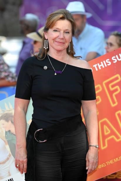 Director Jules Williamson wears a necklace in tribute to actress Kelly Preston, who died of breast cancer in 2020, as she attends the "Off The Rails