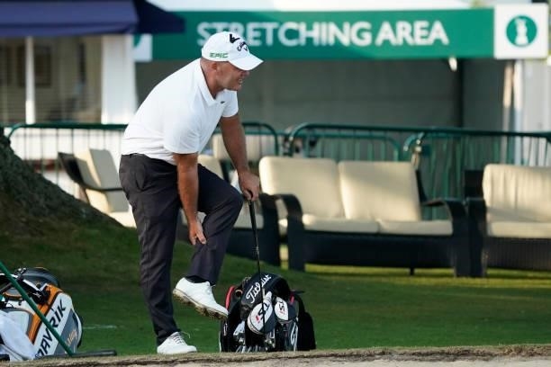 Thomas Levet of France in action during the first round of the Senior Open presented by Rolex at Sunningdale Golf Club on July 22, 2021 in...
