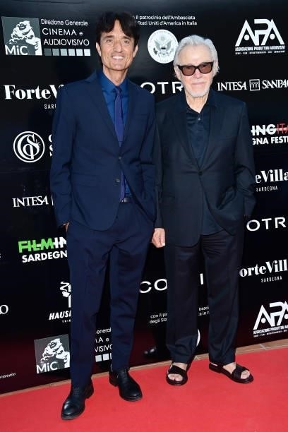 Giulio Base and Harvey Keitel attend the Filming Italy Festival at Forte Village Resort on July 22, 2021 in Santa Margherita di Pula, Italy.